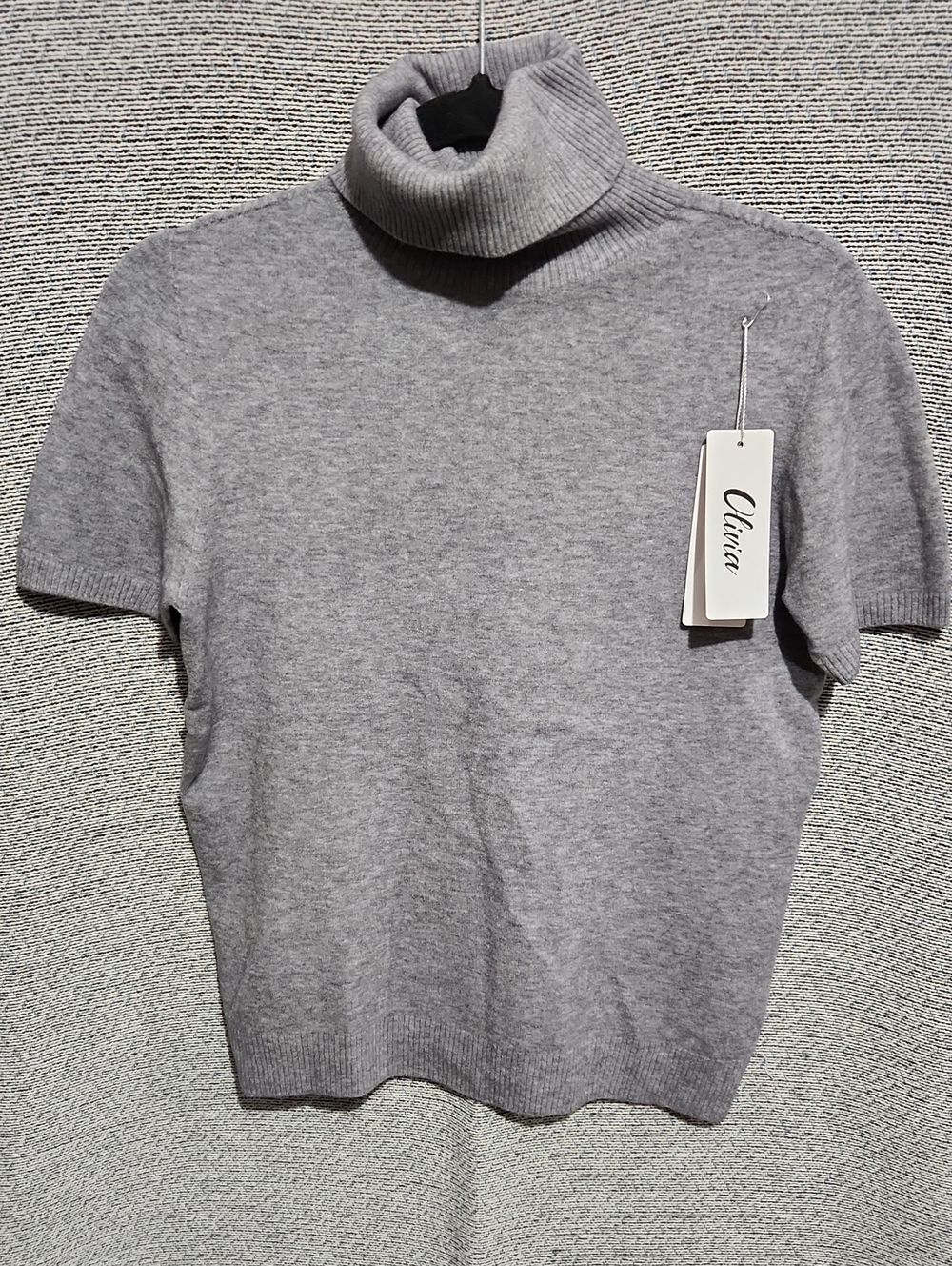 Gray Short-Sleeve Turtleneck Sweater